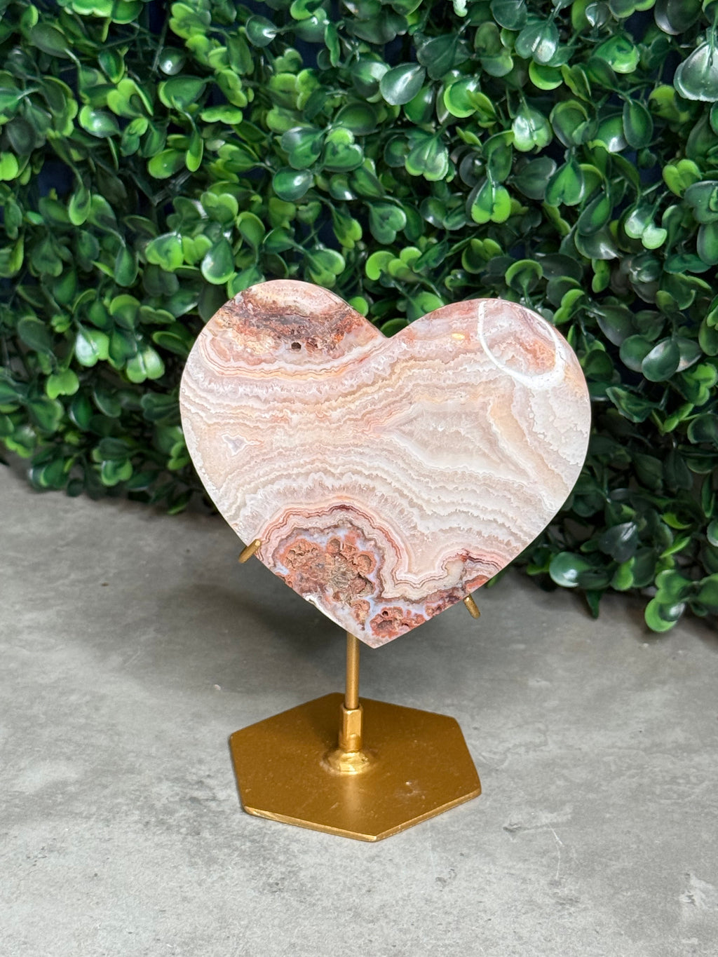 Pink Crazy Lace Agate Heart Crystal Carving - Indonesia