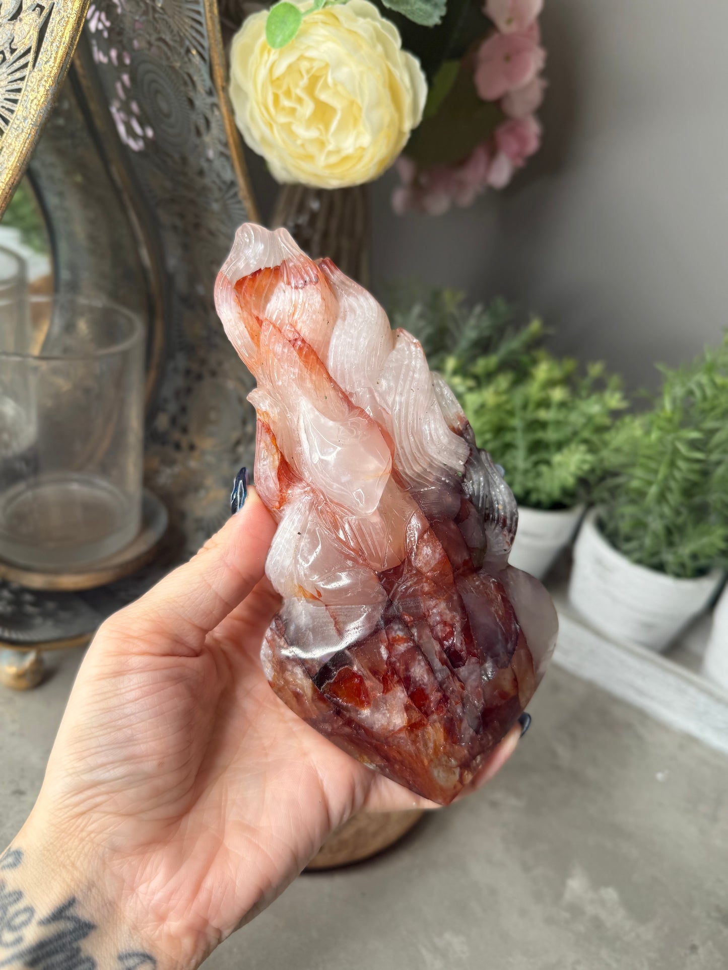 Fire Quartz Crystal Nine Tail Fox Statement Piece