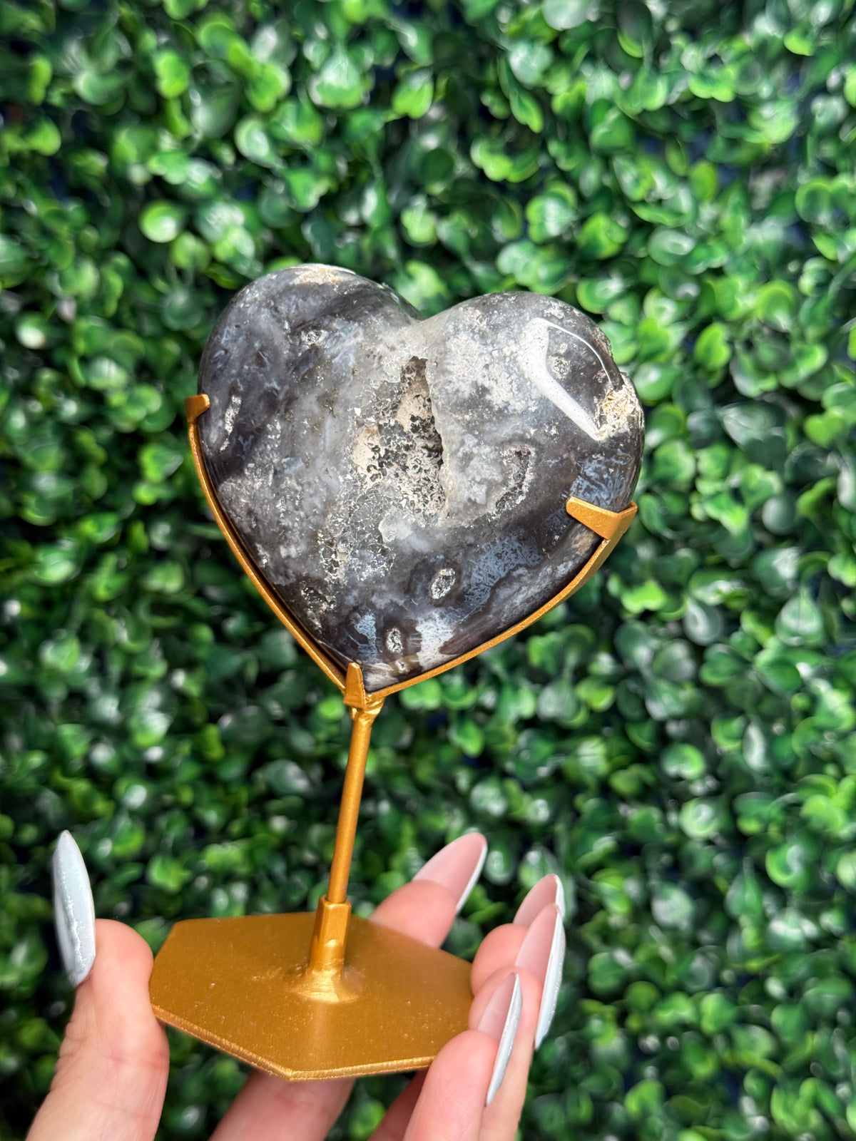 Blue Plume Agate Heart Crystal Carving from Indonesia Z