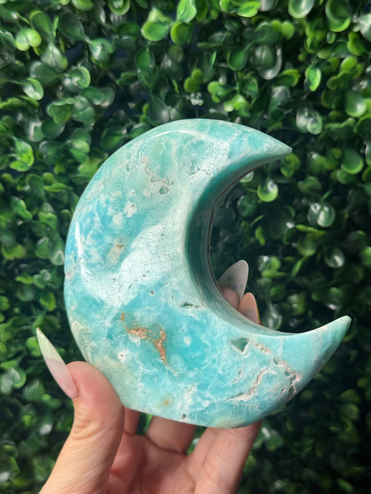 Blue Aragonite Standing Moon Crystal Carving - Pakistan - B