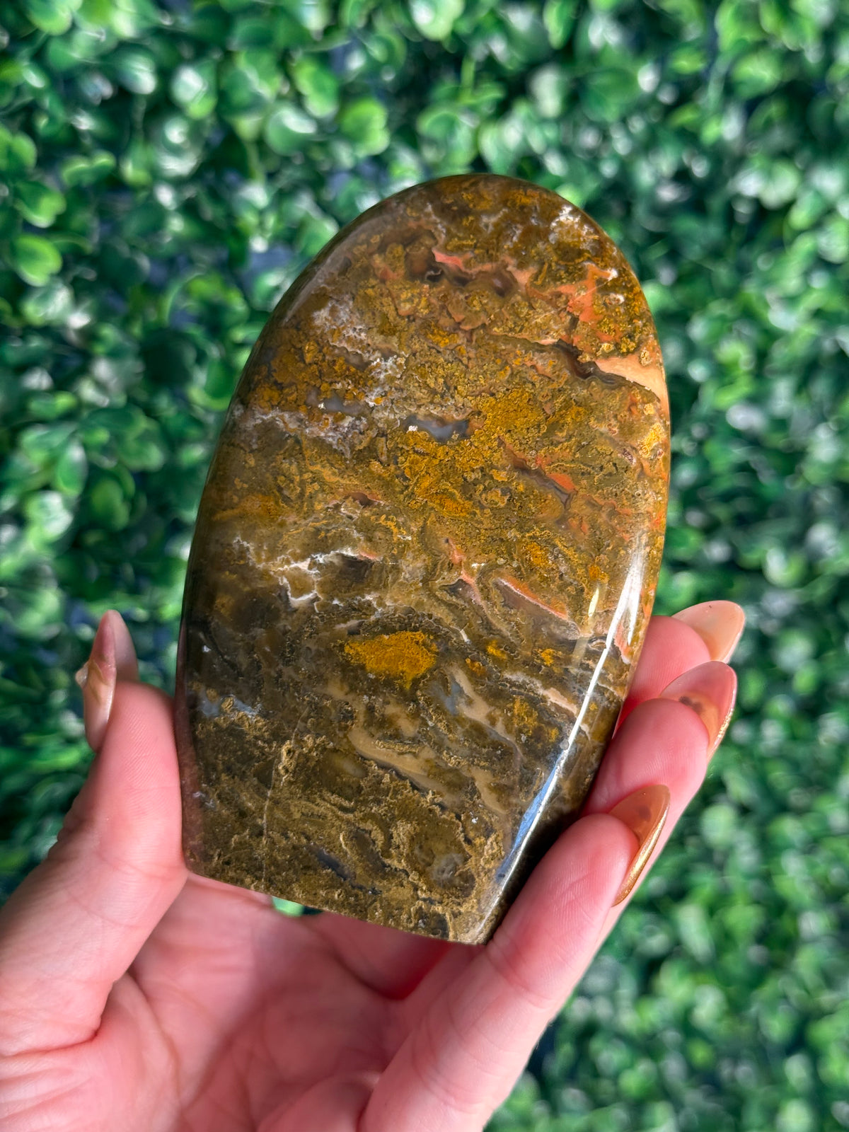 Colourful Moss Agate Freeform Crystal Carving from Indonesia - C