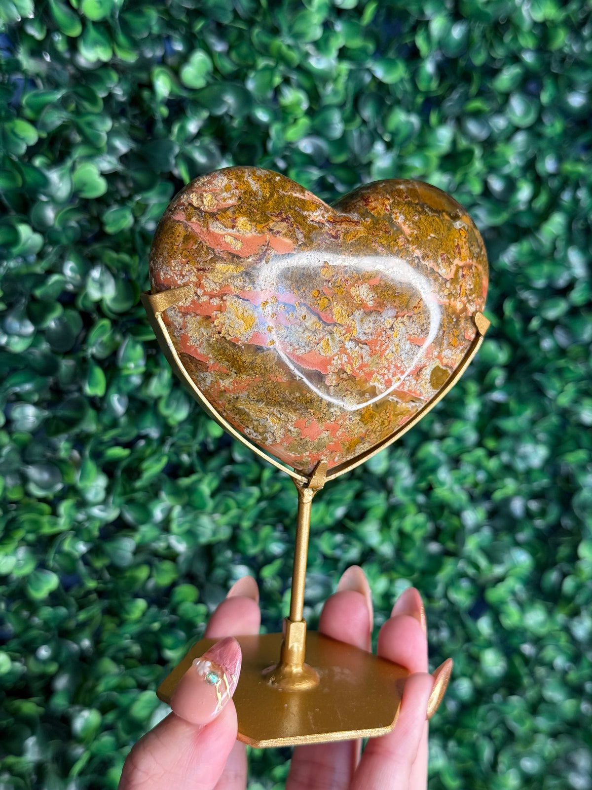 Colourful Moss Agate Heart Crystal Carving from Indonesia - A