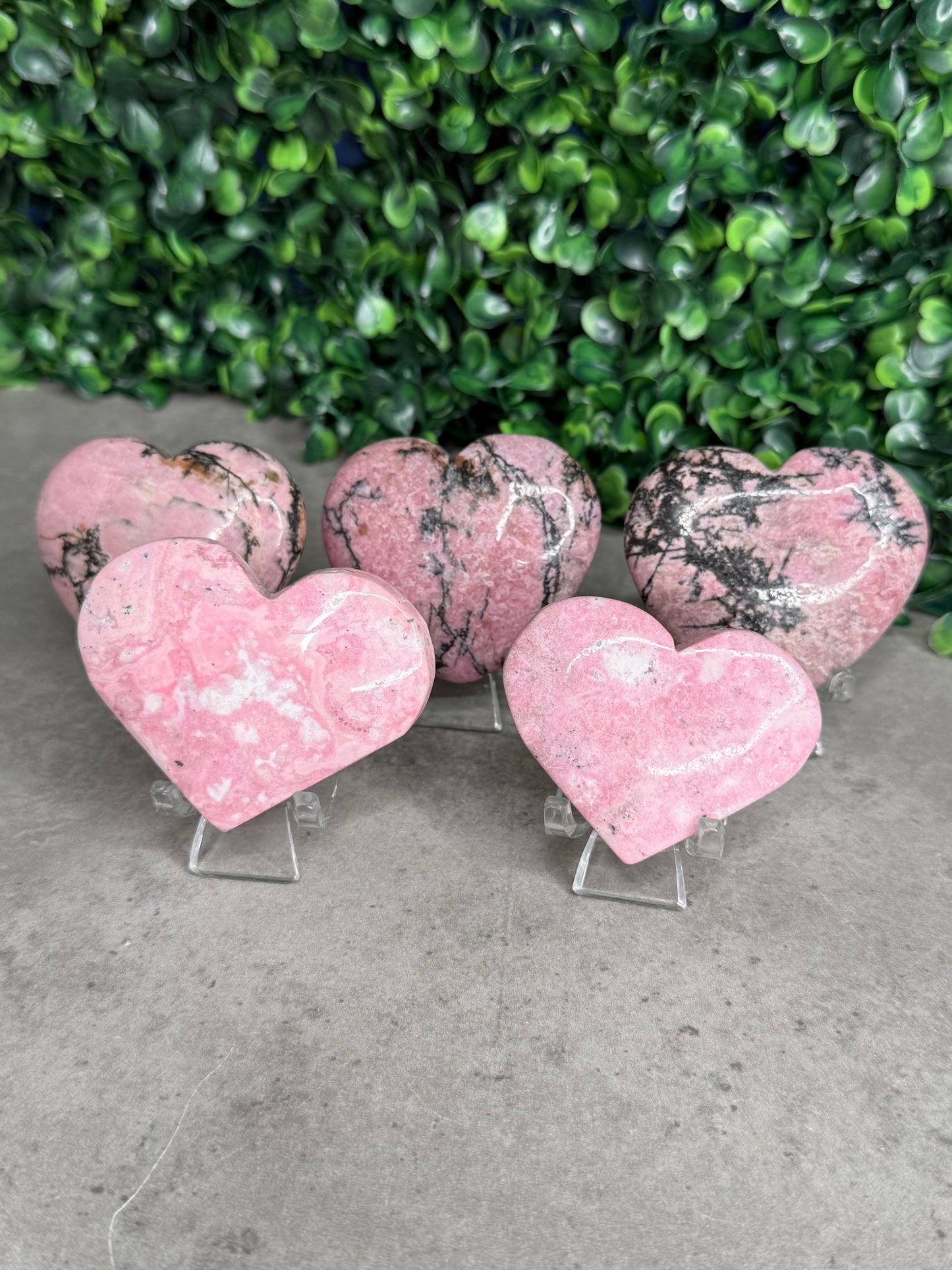 Rhodonite Hearts Crystal Carvings