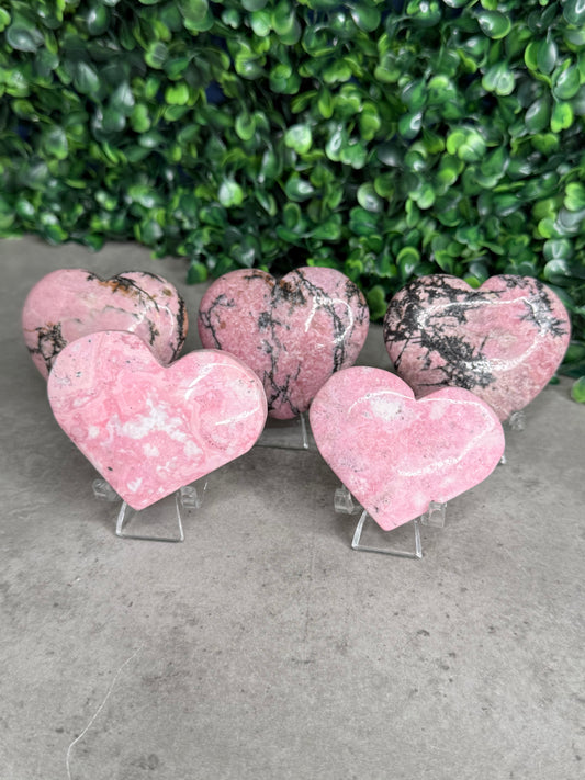 Rhodonite Hearts Crystal Carvings
