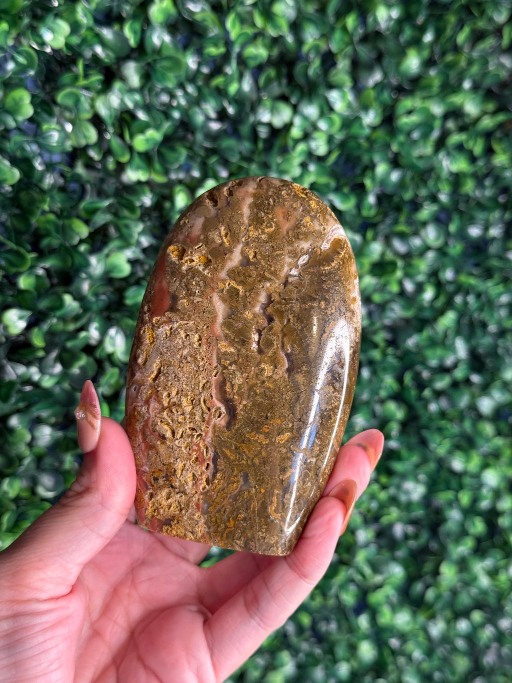 Colourful Moss Agate Freeform Crystal Carving from Indonesia - B