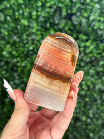 Peach Calcite Freeform Crystal Carving - Pakistan