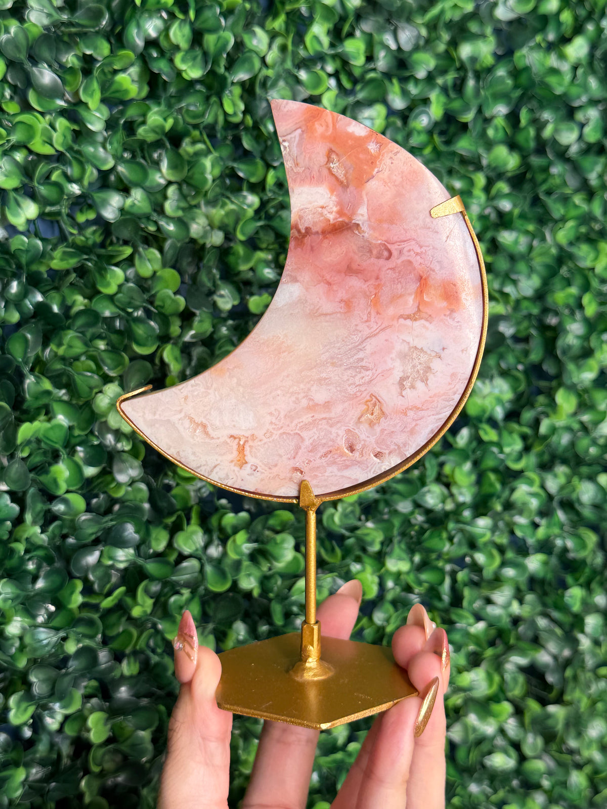 Pink Carnelian Moon Crystal Carving from Indonesia B