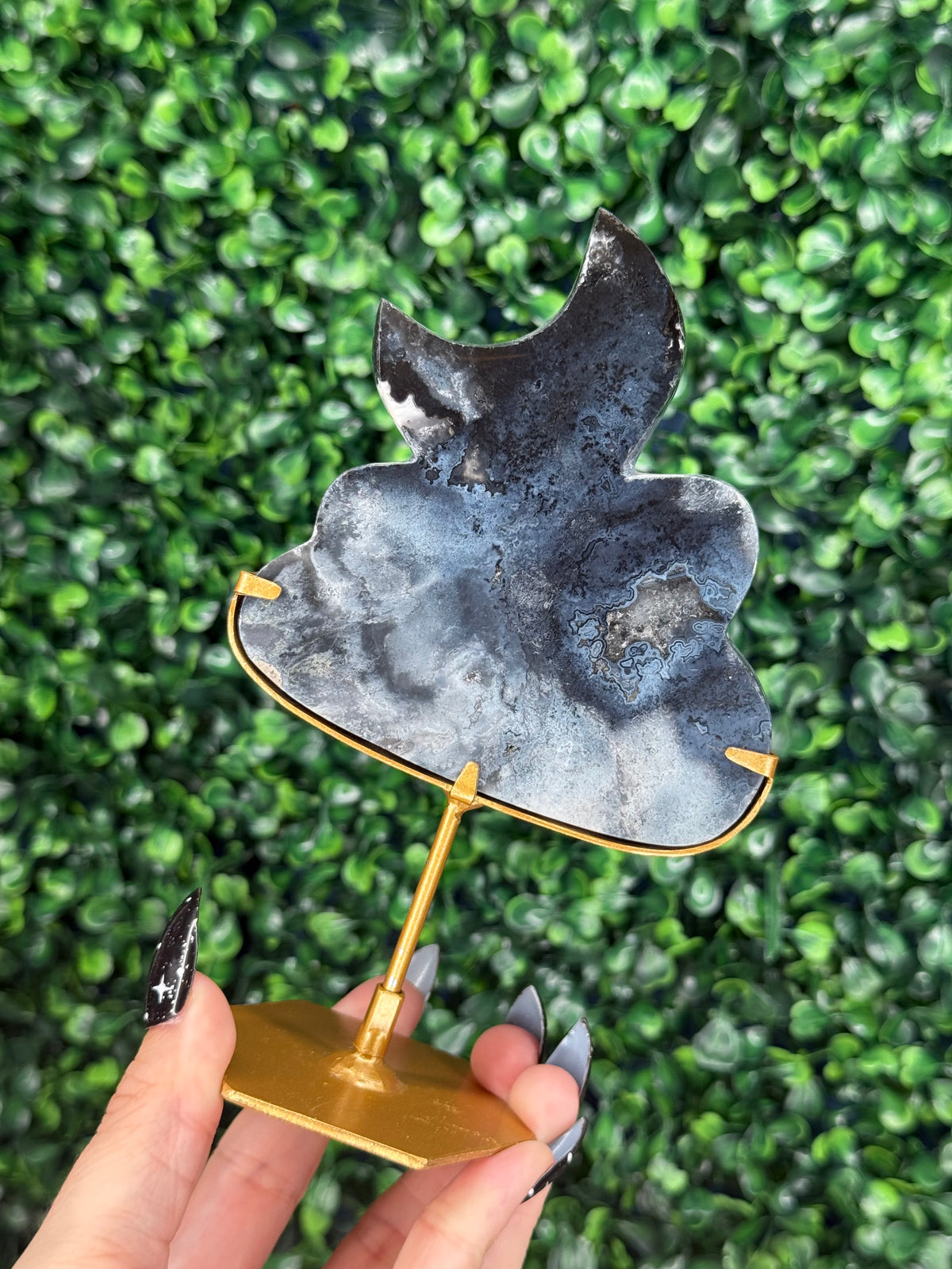 Blue Plume Agate Cloud & Moon Crystal Carving - A