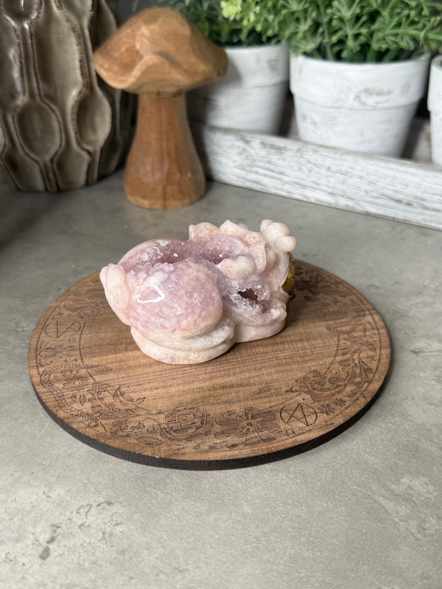 Pink Amethyst Druzy Handcarved Pixiu Crystal Carving Extremely Detailed