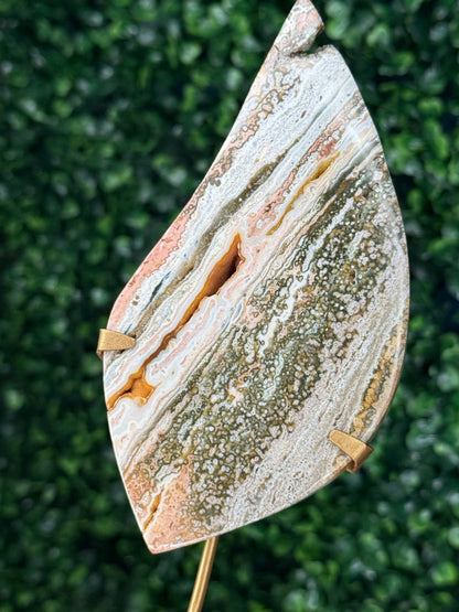 Pink Ocean Jasper teardrop Crystal carving from Indonesia A