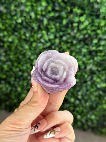 Lepidolite Freestanding Rose Crystal Carving