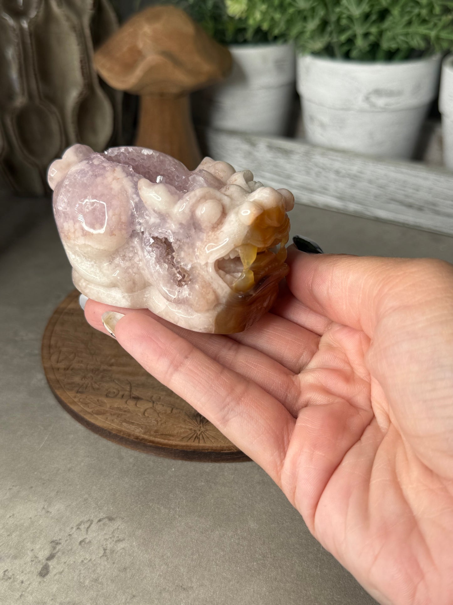 Pink Amethyst Druzy Handcarved Pixiu Crystal Carving Extremely Detailed