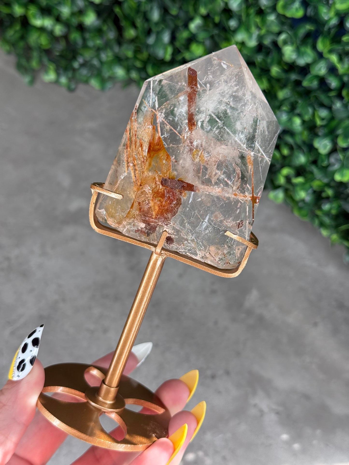Golden Rutile in Quartz with Custom Gold Stand - Brazil