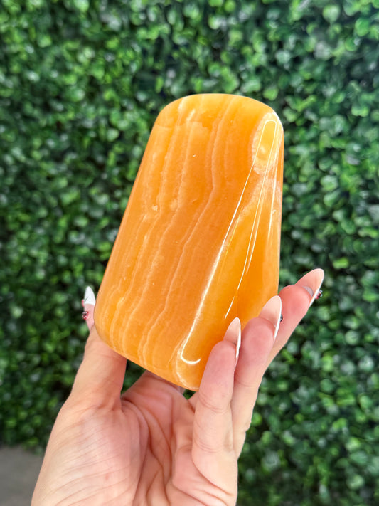 L Orange Calcite Polished Freeform Crystal Carvings from India C 700g