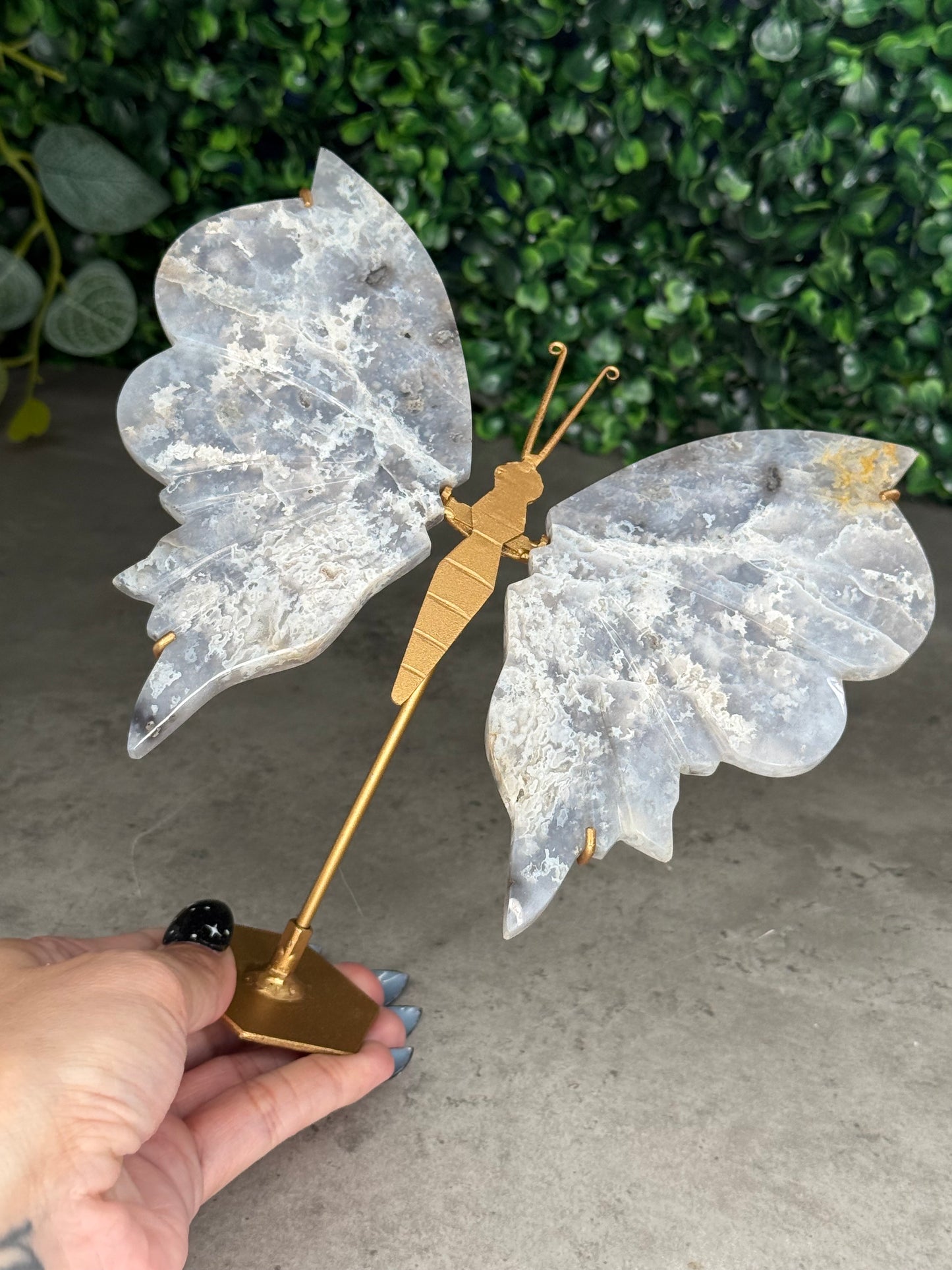 Blue Plume Agate Butterfly Wings Crystal Carvings from Indonesia