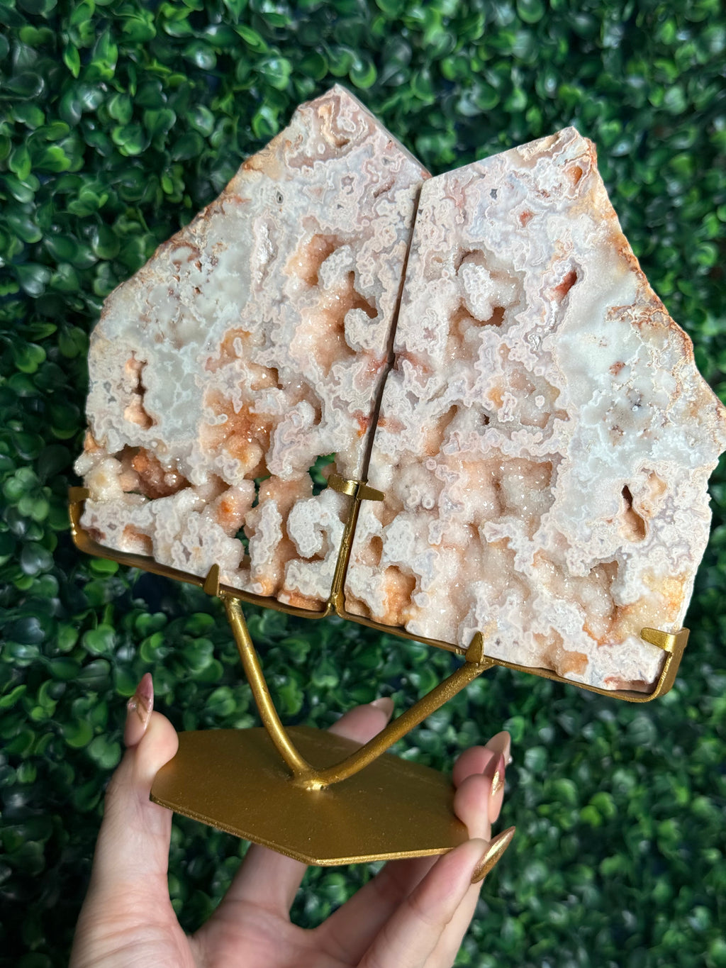 Rare Pink Carnelian Agate Slab Pair from Indonesia