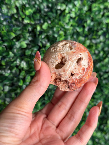 Luna - Pink Carnelian Druzy Sphere Crystal Carving X