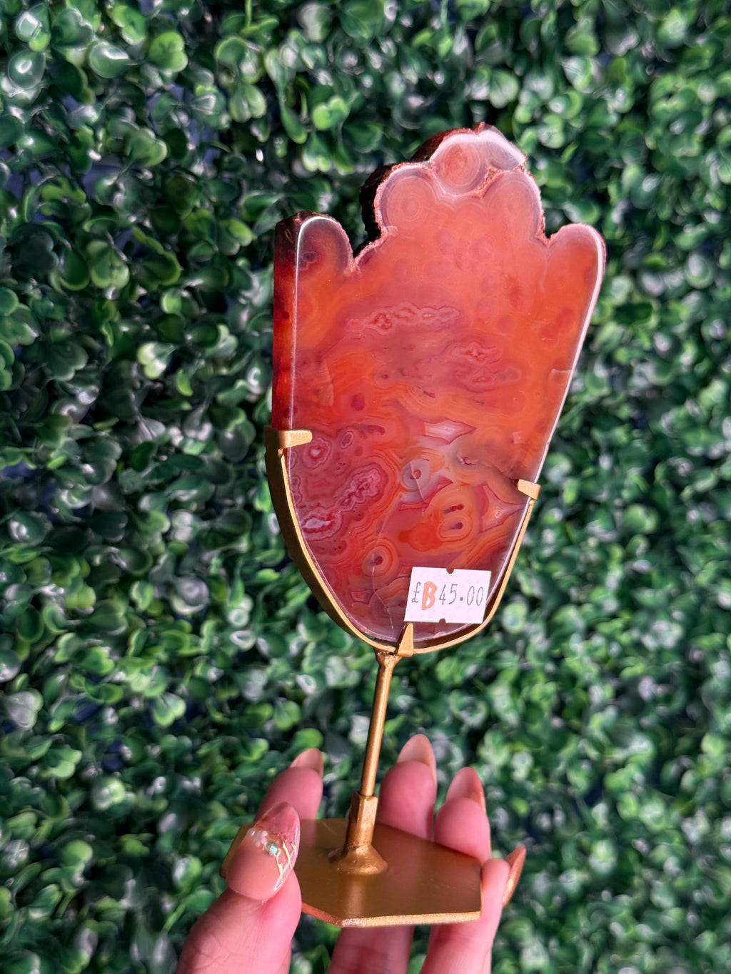 Red Carnelian Slab B from Indonesia with gold stand