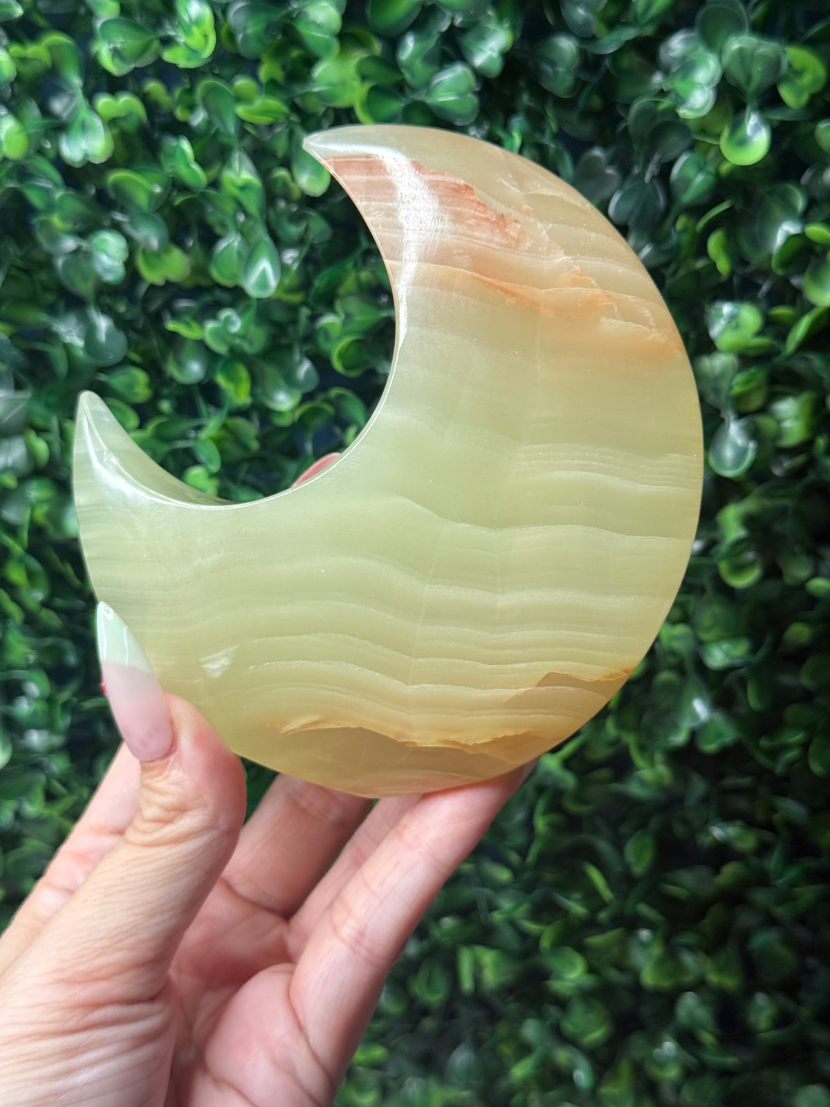 Green Banded Onyx Standing Moon Crystal Carving - Pakistan - B