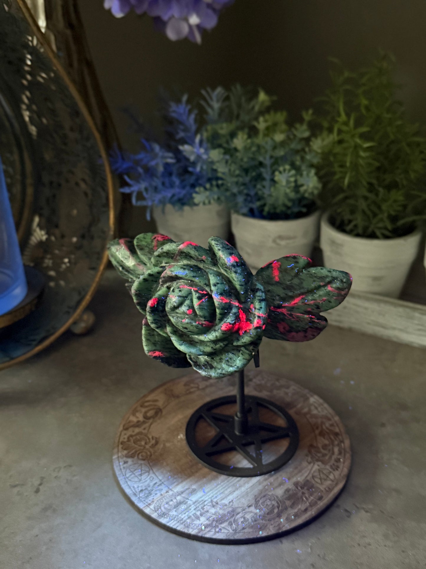 Ruby Zoisite Flower and Stand