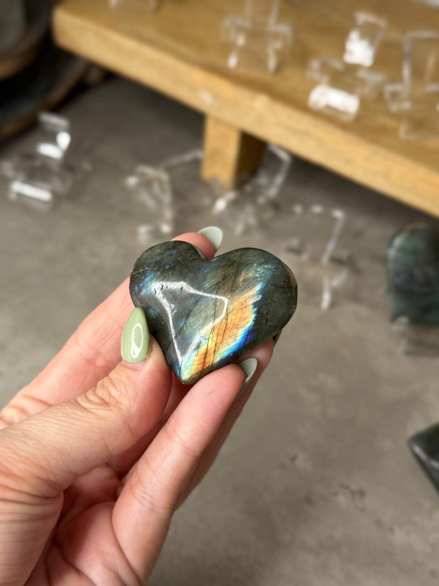 Labradorite Flashy Crystal Heart and Palmstones