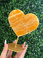 Orange Calcite Heart with Custom Gold Stand from India W