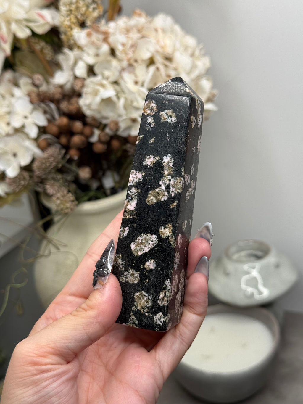 Snowflake Obsidian Tower Crystal Carving C
