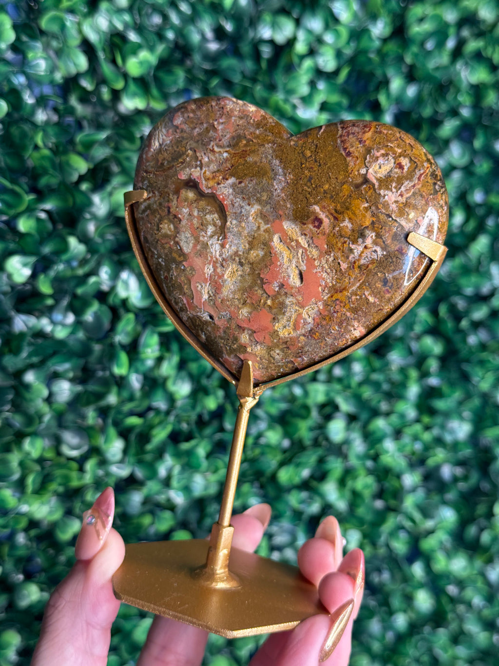 Colourful Moss Agate Heart Crystal Carving from Indonesia - B
