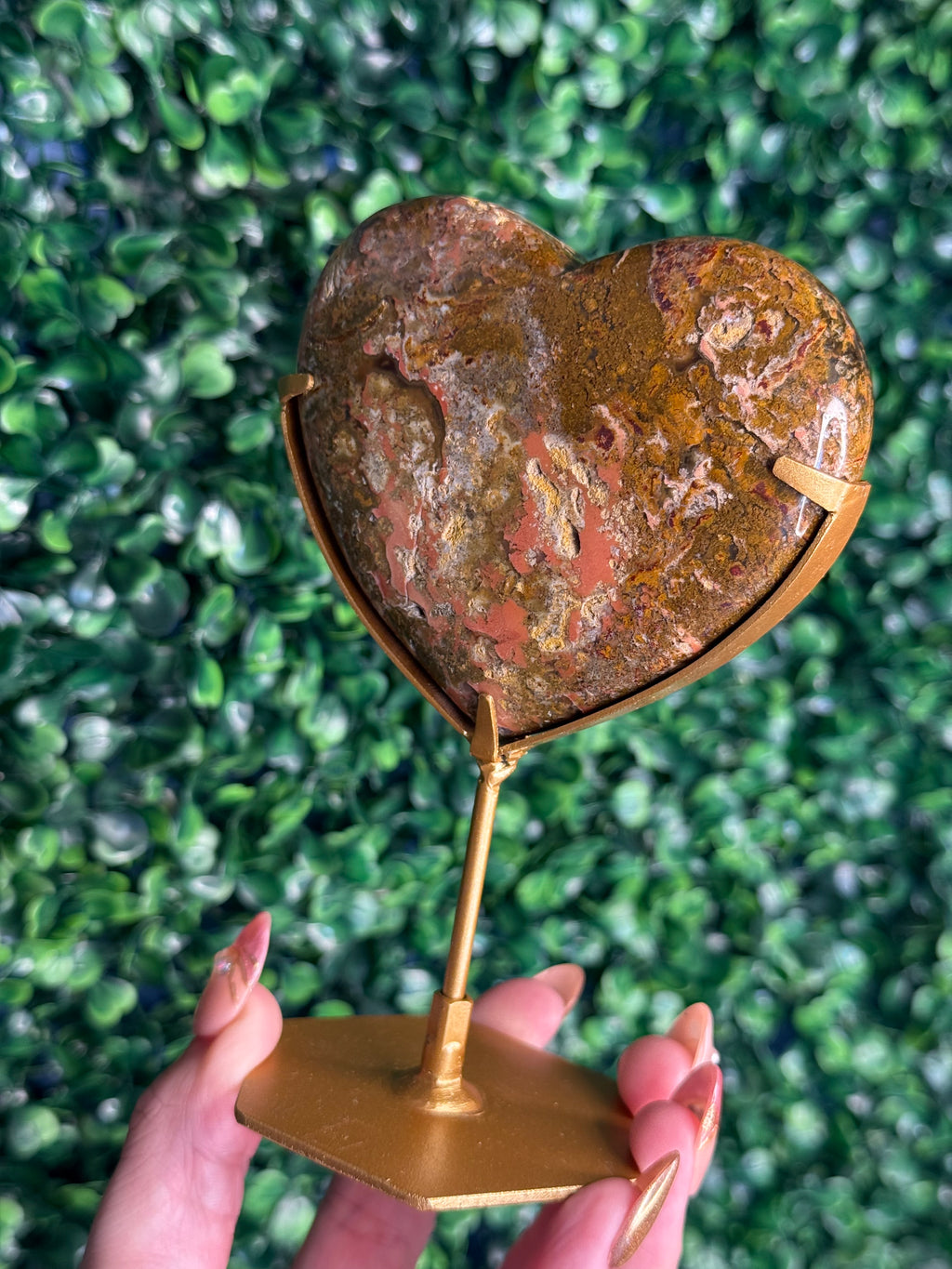 Colourful Moss Agate Heart Crystal Carving from Indonesia - B
