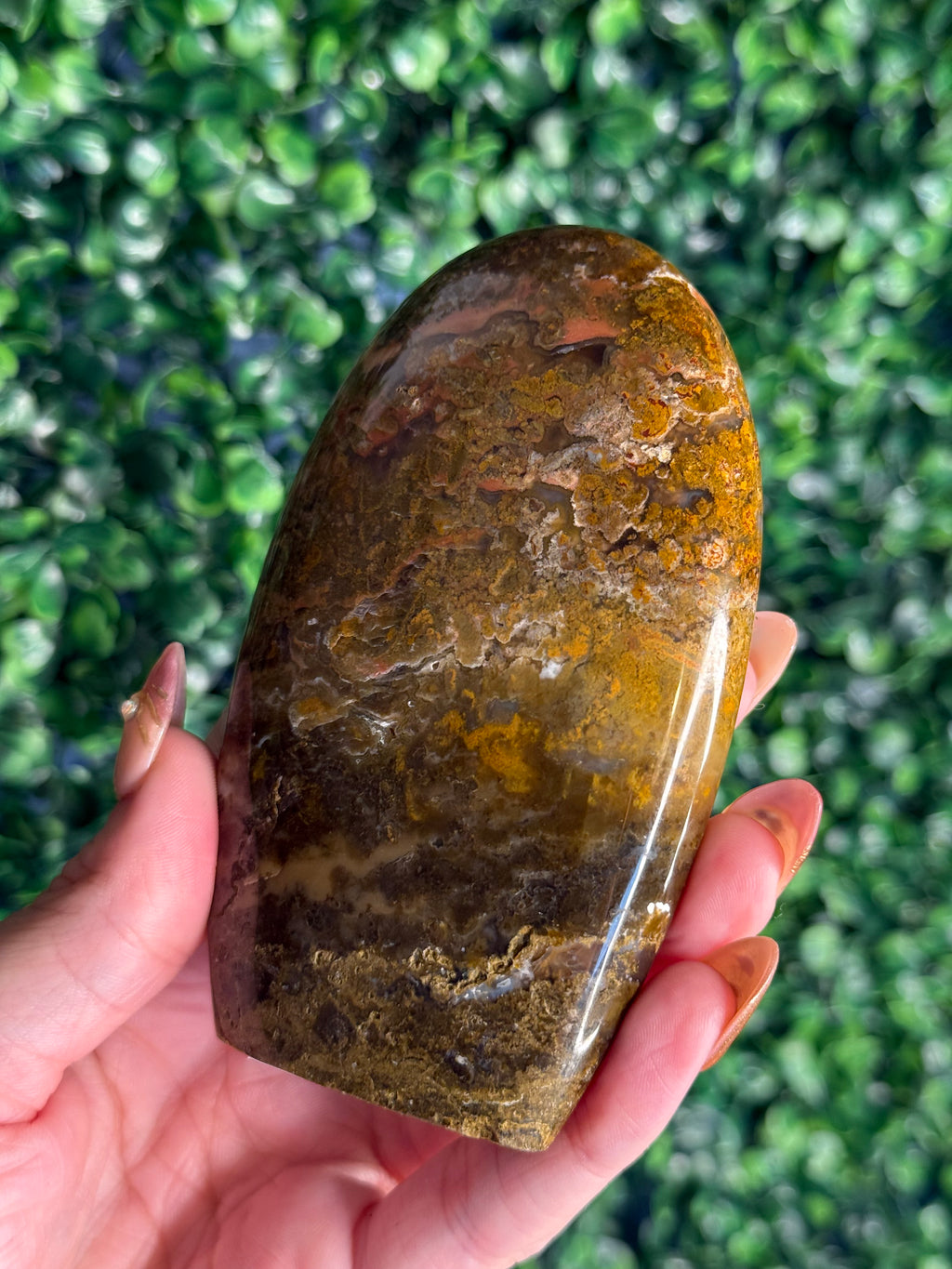 Colourful Moss Agate Freeform Crystal Carving from Indonesia - C