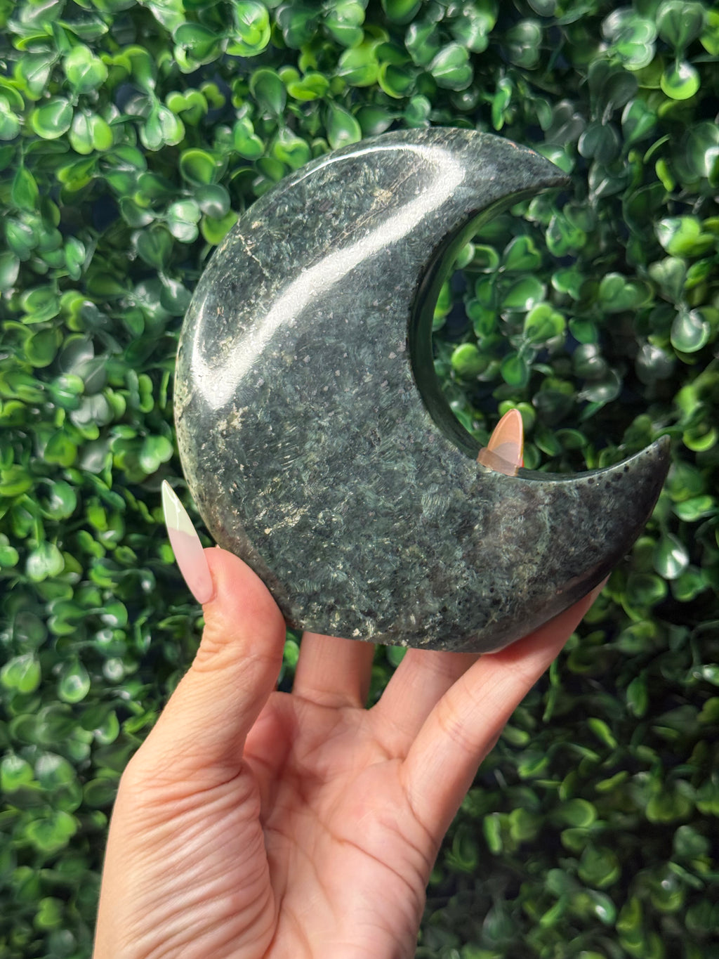 Nephrite Standing Moon Crystal Carving - Pakistan - B