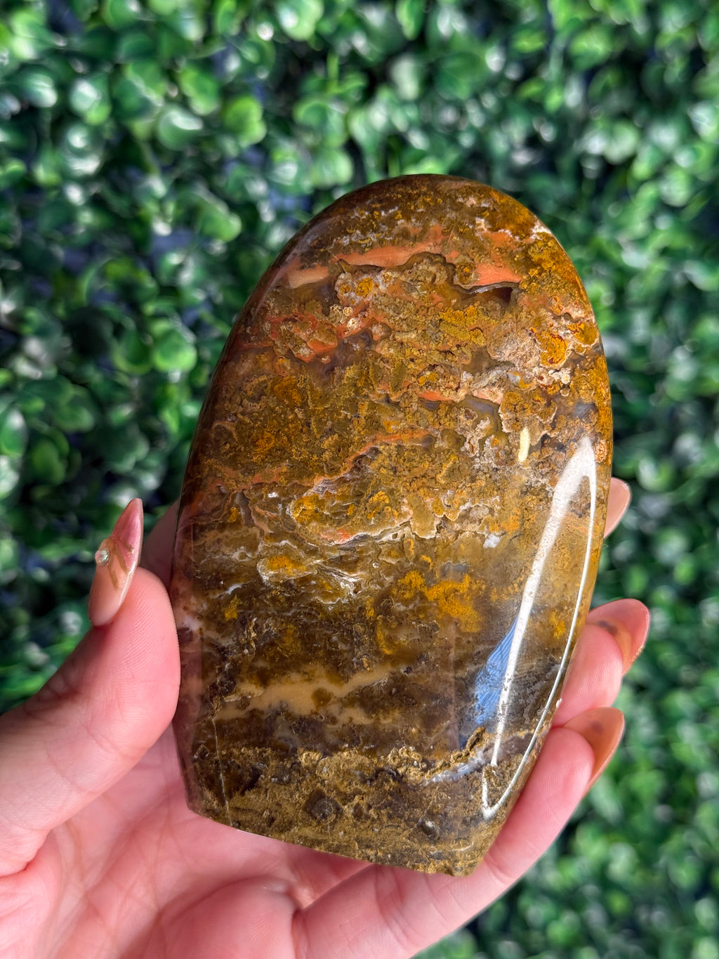 Colourful Moss Agate Freeform Crystal Carving from Indonesia - C