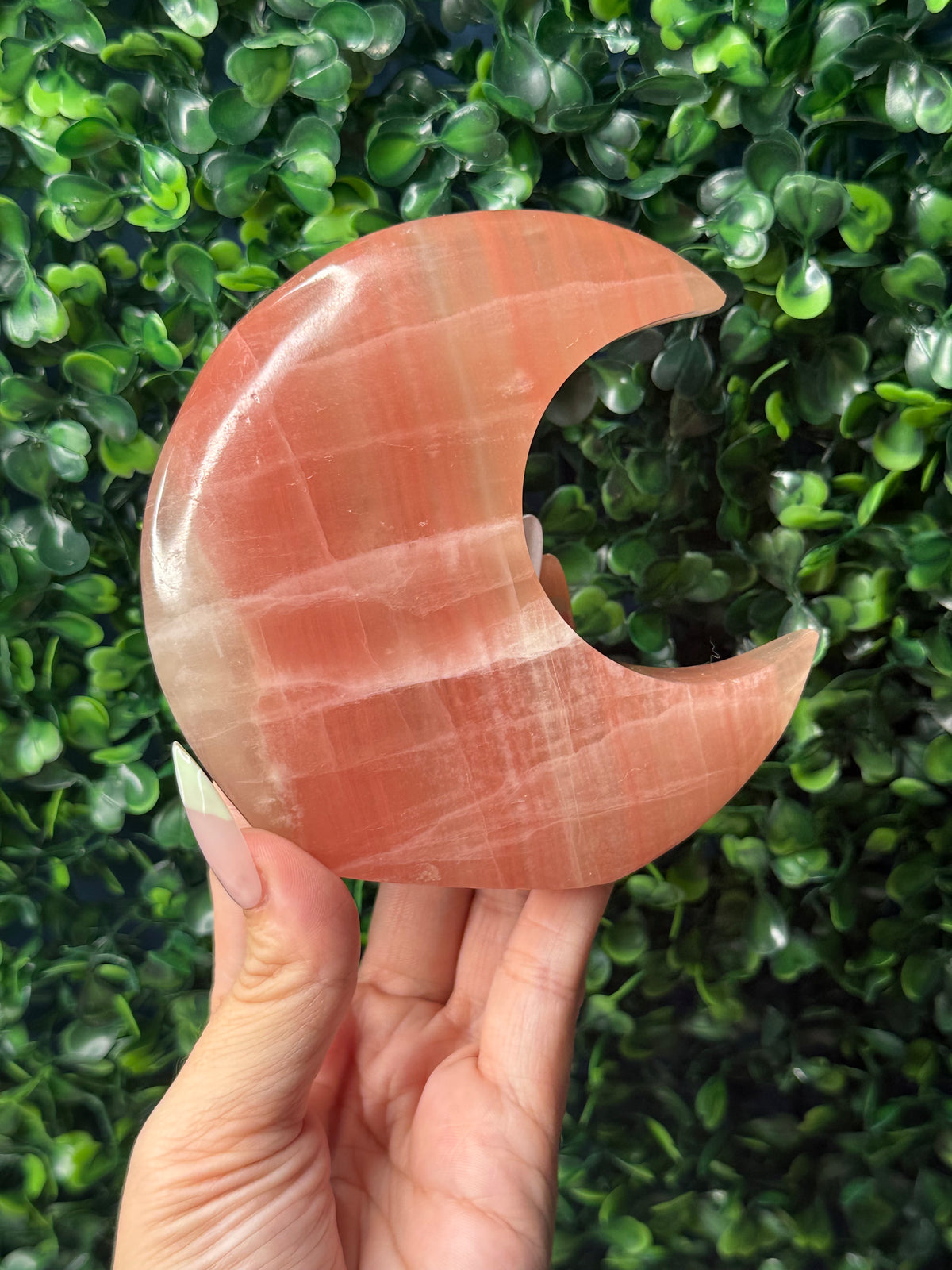 Rose Calcite Standing Moon Crystal Carving - Pakistan - A