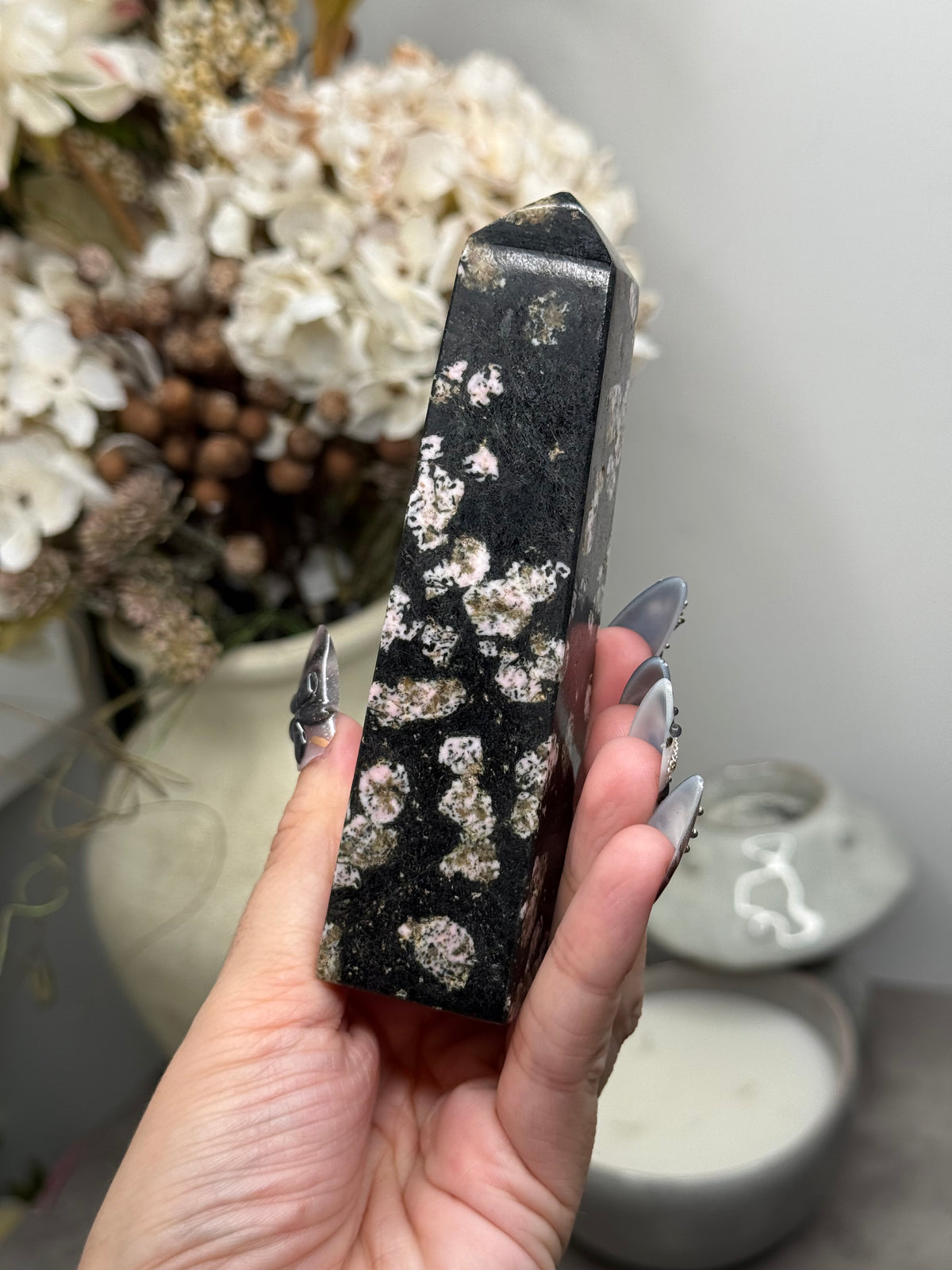 Snowflake Obsidian Tower Crystal Carving C