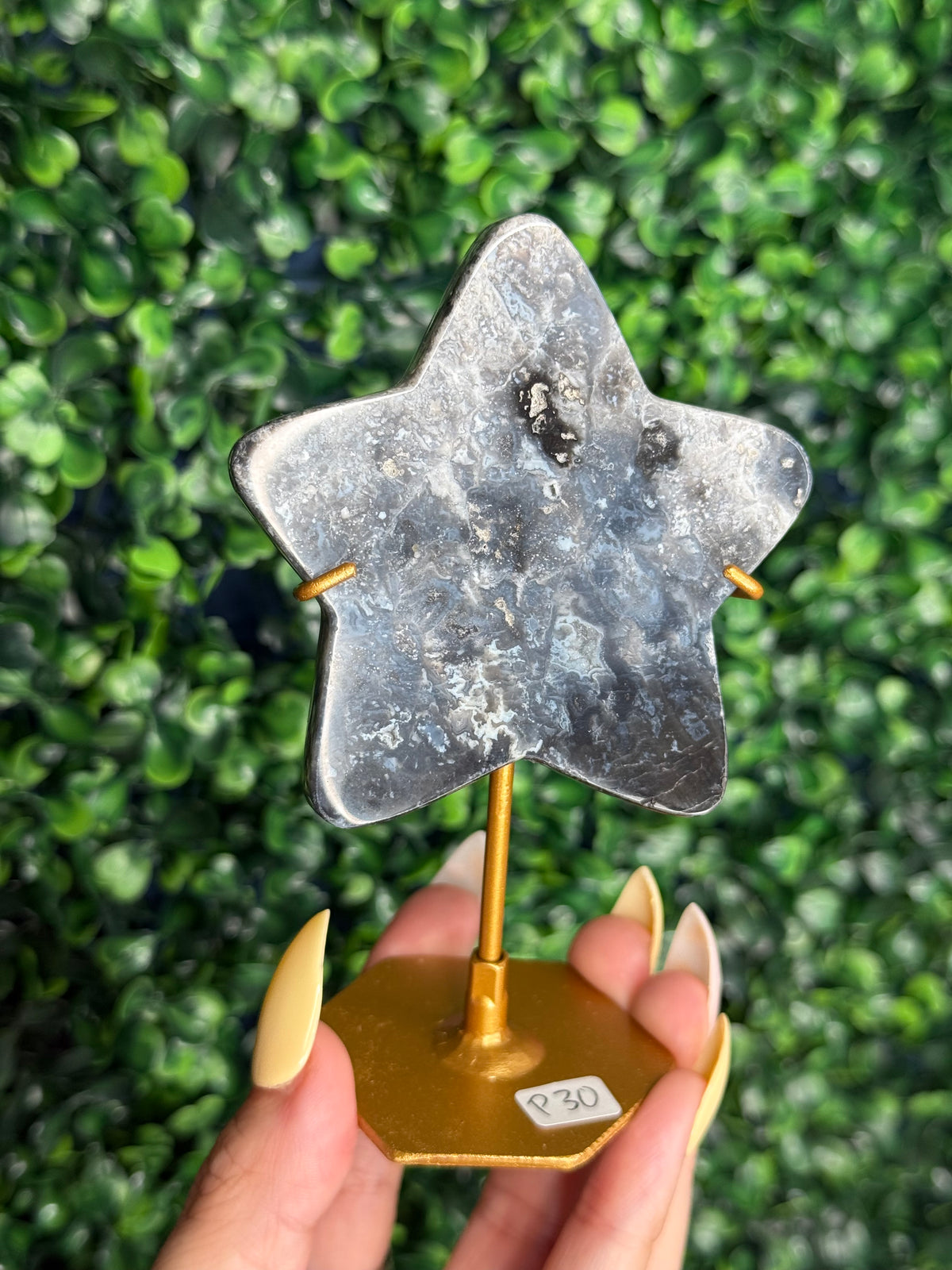 Blue Plume Agate Star Crystal Carving from Indonesia P