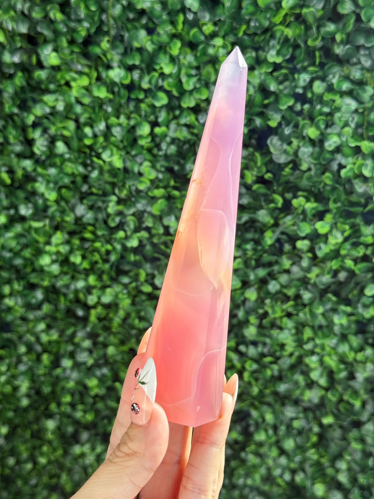 Pink Jelly Agate Obelisk Tower Crystal Carving - B 155g