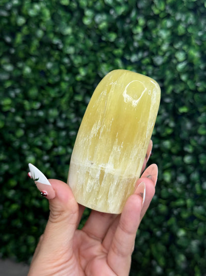 Lemon Calcite Natural Freeform Crystal Carvings from Pakistan