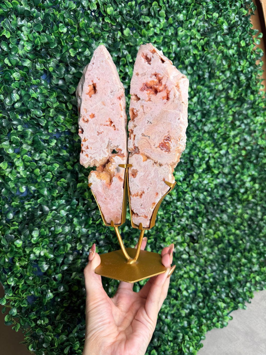 Rare Pink Carnelian Agate Slab Pair from Indonesia A