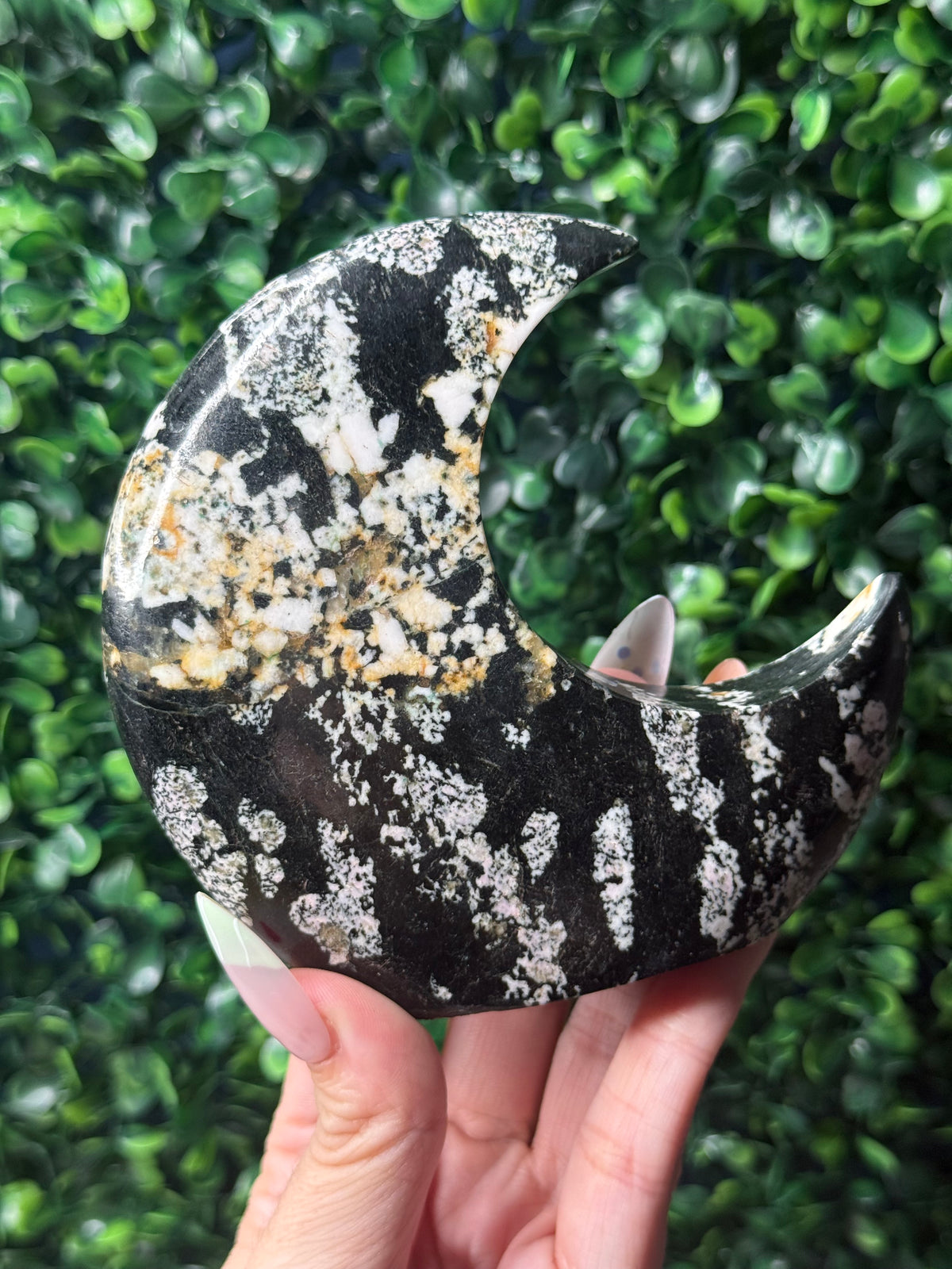 Snowflake Obsidian Standing Moon Crystal Carving - Pakistan - B