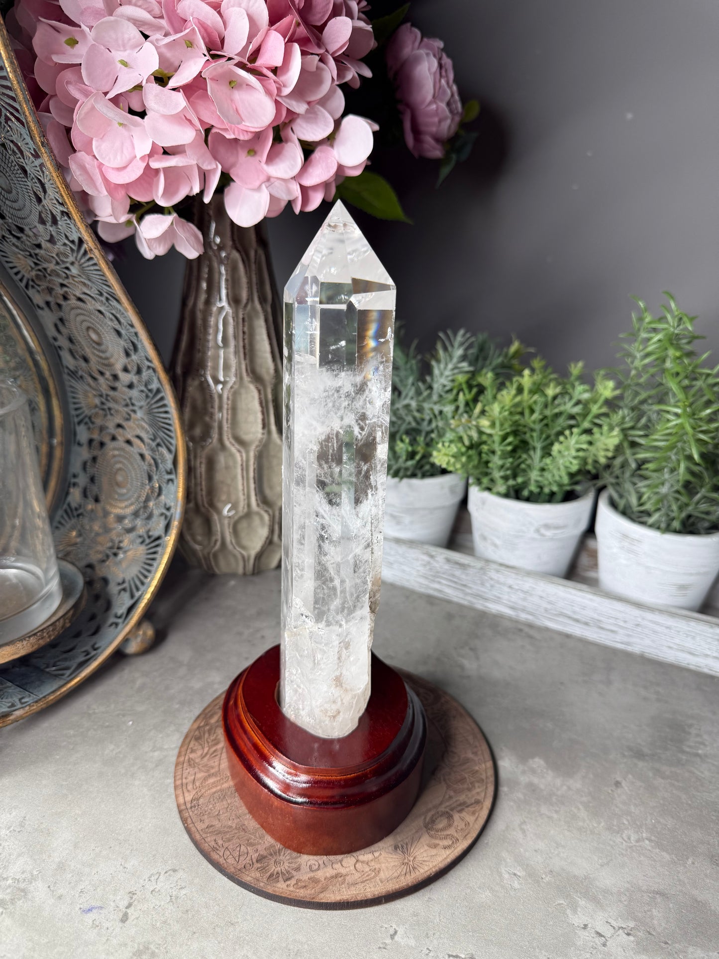 Clear Quartz point with Custom Stand