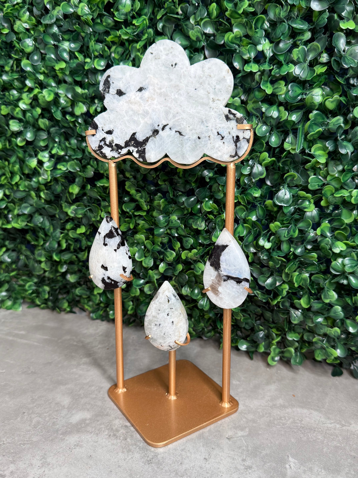 Rainbow Moonstone Cloud with Rain Crystal Carving