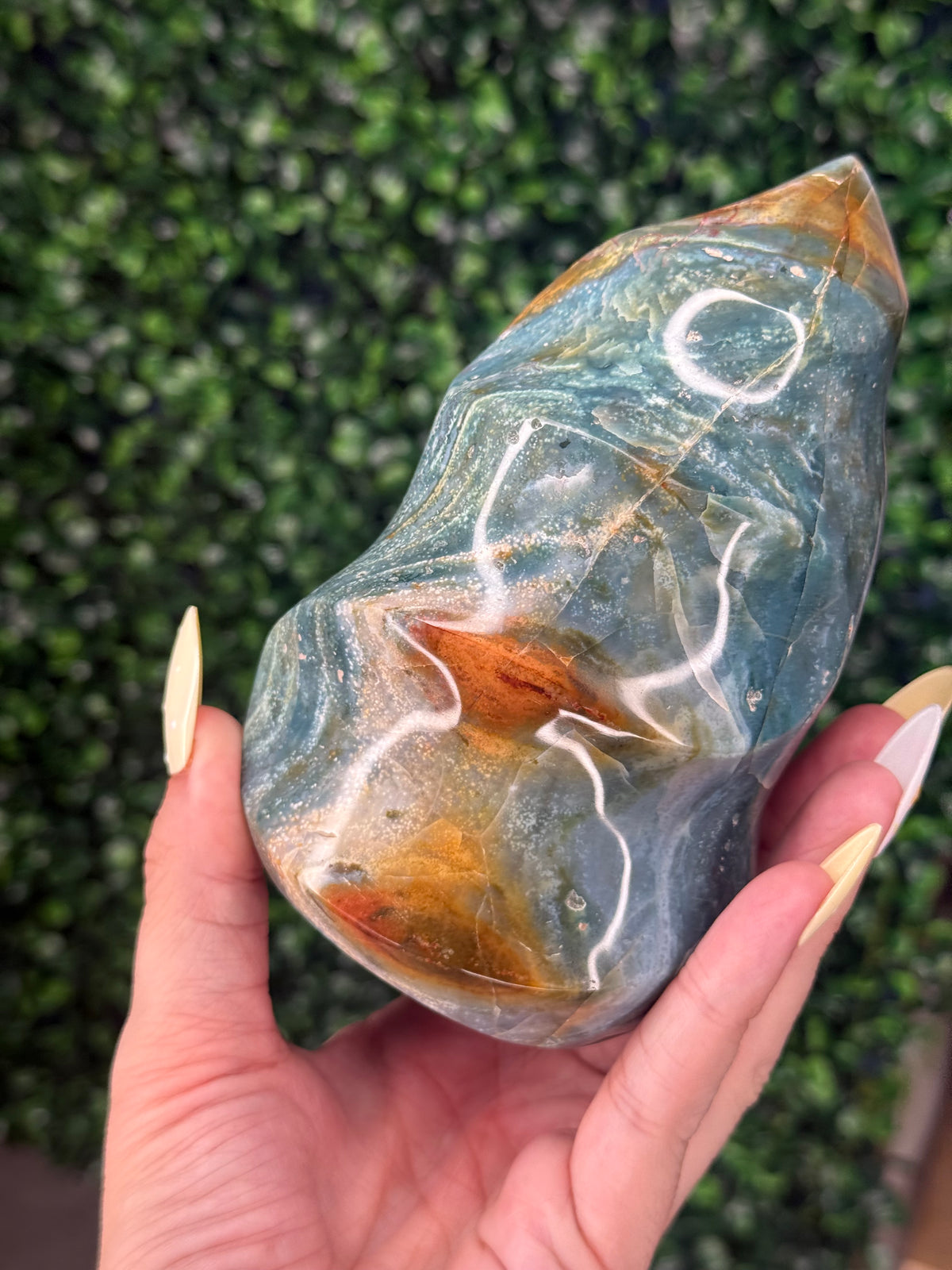 Blue Ocean Jasper Polished Flame Crystal Carvings - 827g