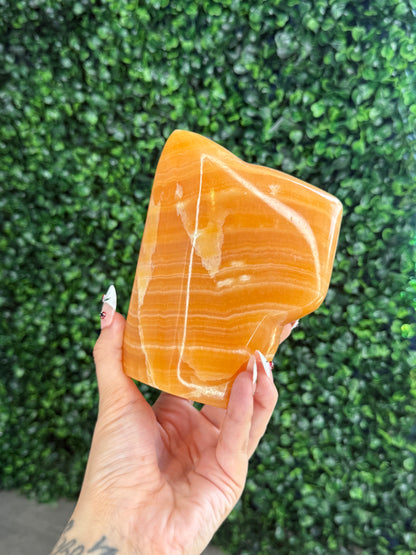 XL Orange Calcite Polished Freeform Crystal Carvings from India I 1.3kg