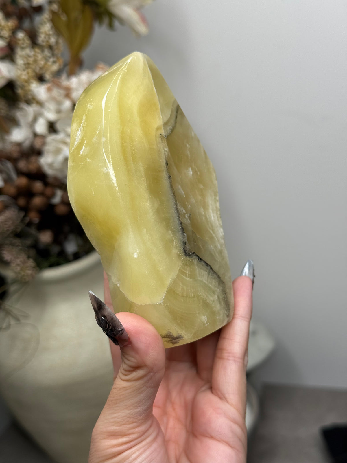 Yellow Aragonite Freeform Crystal Carvings L - Pakistan