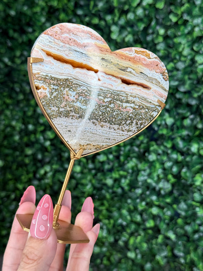 Pink Ocean Jasper Heart Crystal carving from Indonesia