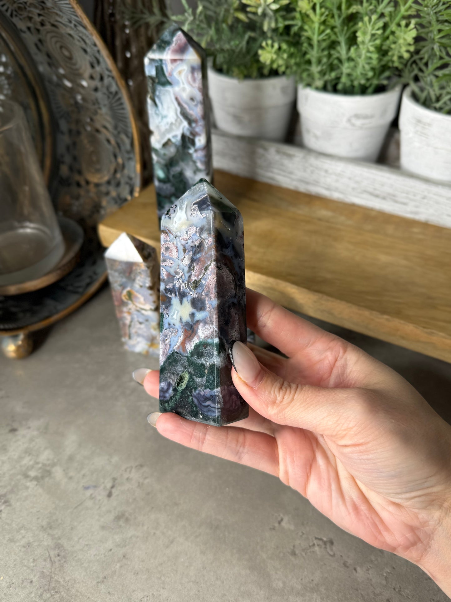 Pink Moss Agate Towers