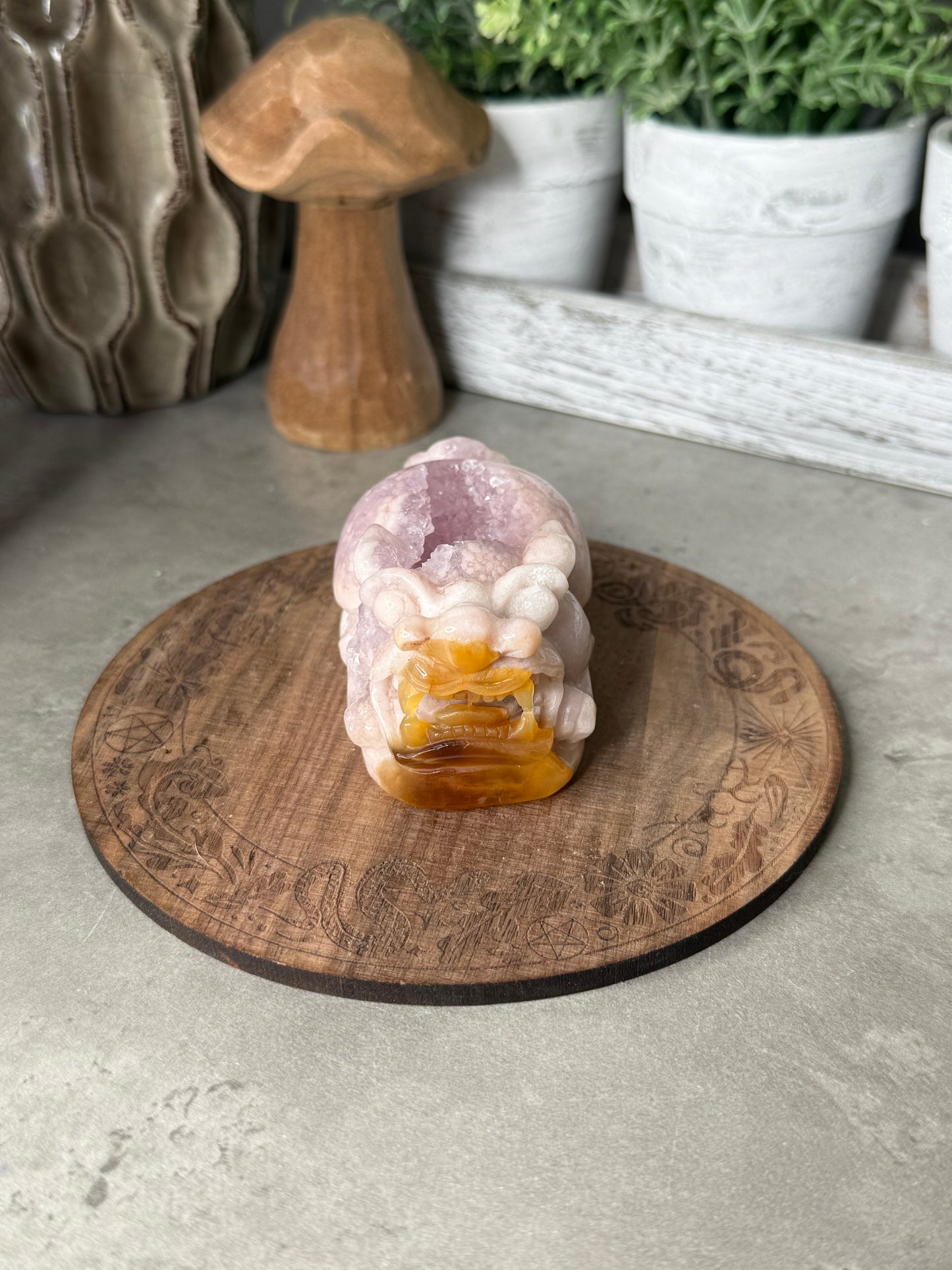 Pink Amethyst Druzy Handcarved Pixiu Crystal Carving Extremely Detailed