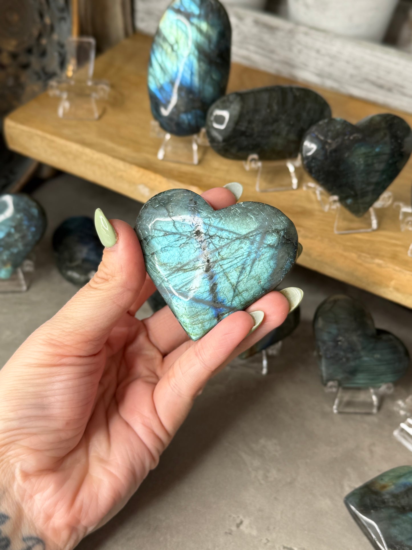 Labradorite Flashy Crystal Heart and Palmstones