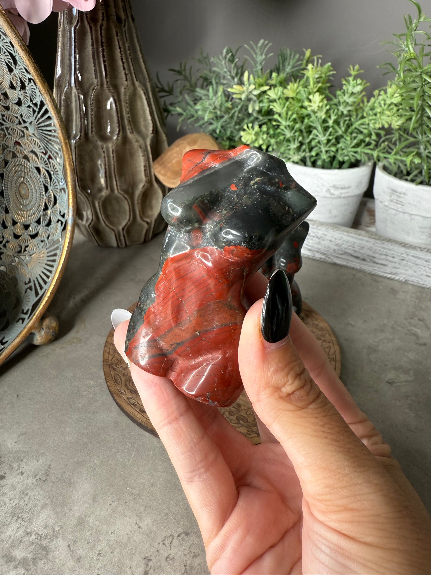African Bloodstone Goddess Crystal Carvings