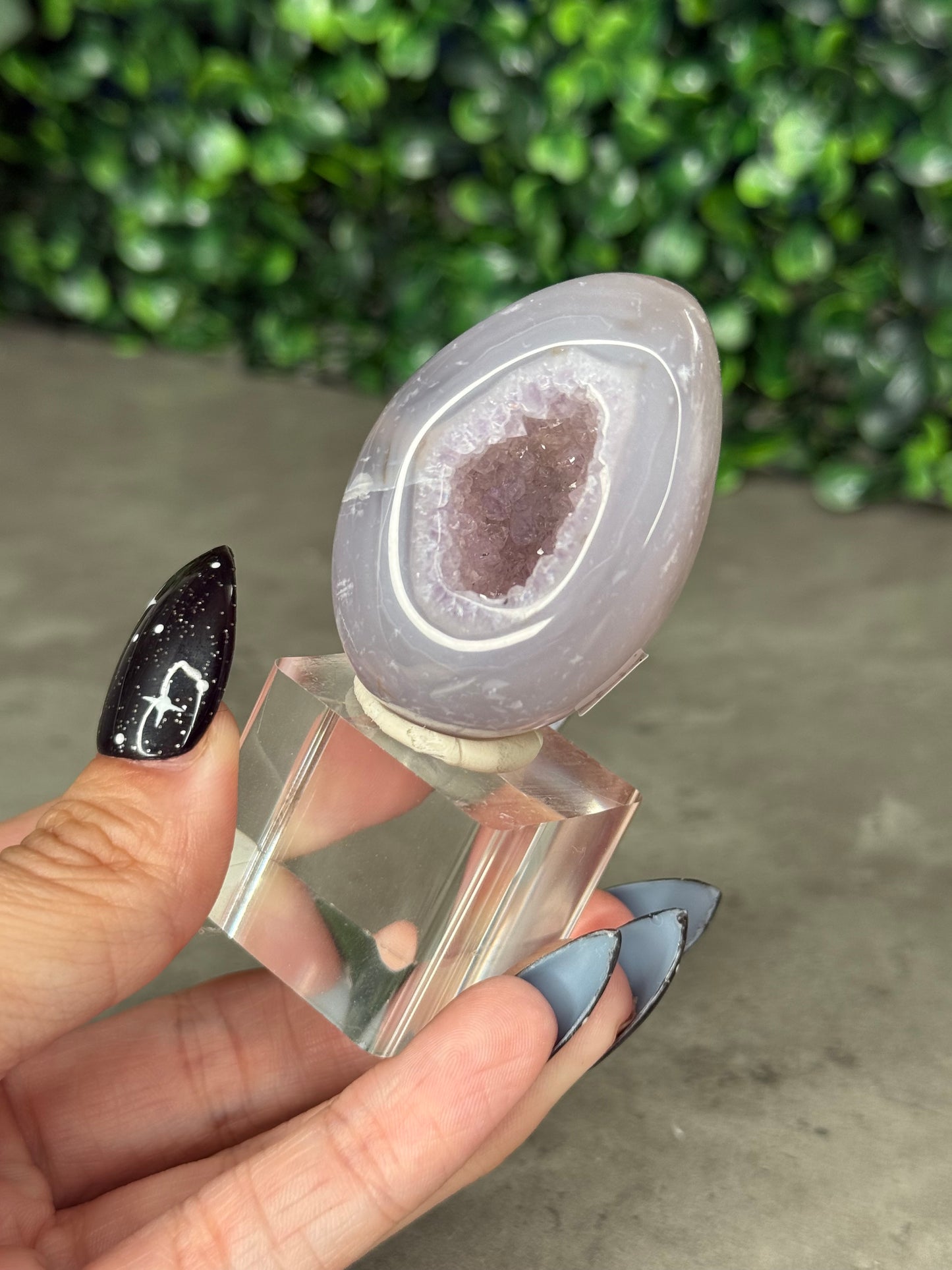 Pink and Purple Agate Egg Crystal Carvingd